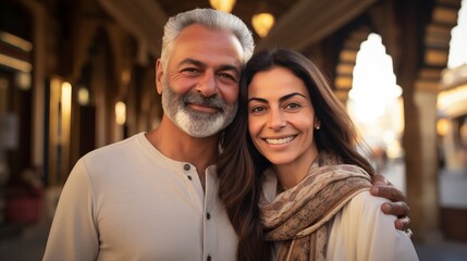 Middle eastern mature couple handsome and beauty outdoor travel