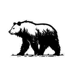 Fototapeta premium Grizzly Bear Standing On Feet Logo Monochrome Design Style