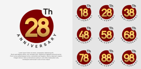 anniversary logotype vector set with red color circle and gold number can be use for celebration moment