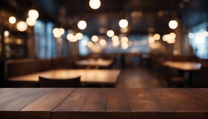 Empty wooden table and Coffee shop blur background with bokeh image. - obrazy, fototapety, plakaty