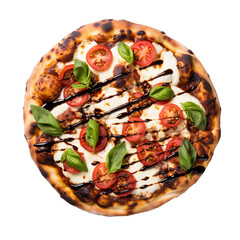 Margherita Pizza with Balsamic Glaze On Transparent Background.