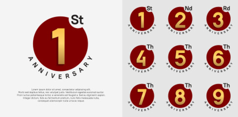 anniversary logotype vector set with red color circle and gold number can be use for celebration moment