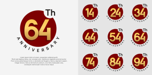 anniversary logotype vector set with red color circle and gold number can be use for celebration moment