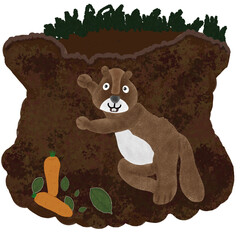 The groundhog is in an underground burrow