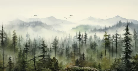 Crédence en verre imprimé Forêt dans le brouillard Foggy landscape with spruce forest