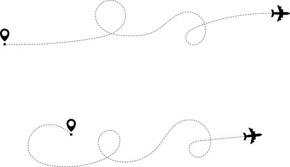 Airplane routes. Travel vector icon. Travel from start point and dotted line tracing.