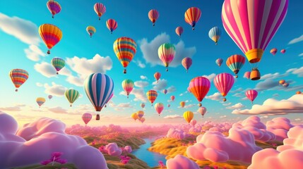 A bunch of hot air balloons flying in the sky