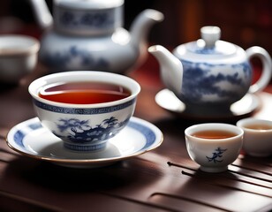 Authentic Chinese Porcelain Tea Set AI Photo