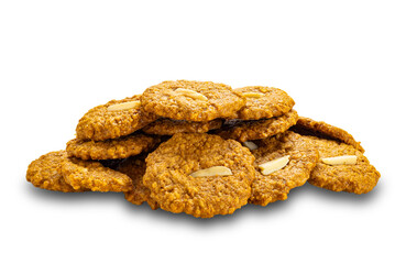 Pile of crispy delicious homemade coconut cookies isolated on white background with clipping path.