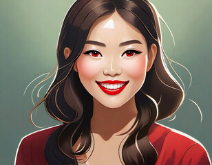 Fototapeta premium アジア人の若い女性の正面顔イラスト