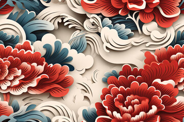 Chinese new year celebration background featuring a seamless repeat pattern fully tile-able background
