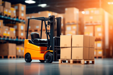 Forklift truck load cardboard boxes. Logistics and transportation management ideas and Industry business commercial concept.