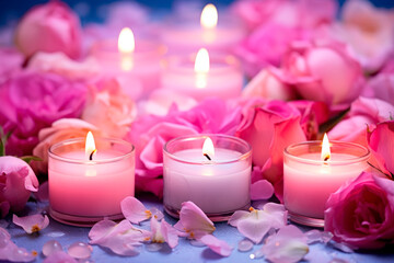 Obraz na płótnie Canvas Spa theme with candles and flowers.