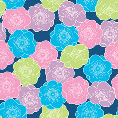 Japanese Colorful Round Cherry Blossom Vector Seamless Pattern