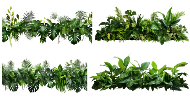 Collection of PNG. Green leaves of tropical plants bush floral isolated on a transparent background. - Powered by Adobe