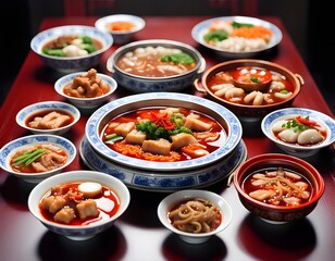 Chinese Celebration Table Hot Meals Main Dishes AI Photography