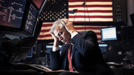 Man Hearing Bad News, United States Stock Market Crash - obrazy, fototapety, plakaty
