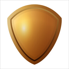 gold shiled vector. Shields with reflection in shiny. Vector gold shields icons isolated. Realistic isolated golden armory. Blank gold metal shield 