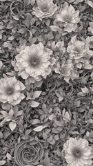 black and white background with flowers