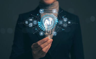 Chatbot chat with AI. Artificial intelligence. Ai is an innovation that will help and facilitate working and managing financial business systems and art designs using artificial intelligence.