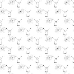 Seamless pattern with funny suns and dancing ghosts. Hand drawn vector illustration.