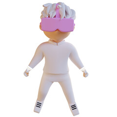 3D White Metaverse Character With Pink Purple VR Device Illustration
