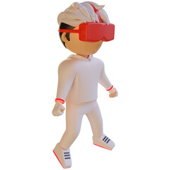 3D White Metaverse Character With Red VR Device Illustration