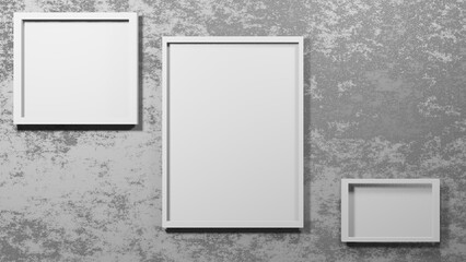 blank frame on wall cement texture. gallery 3D illustration.