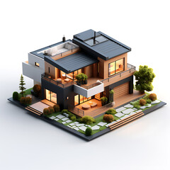 3d house model on white background