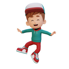 3D cute boy in jumping pose