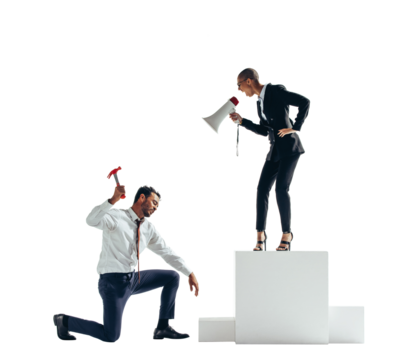 Businessman working under pressure from his manager on a transparent background