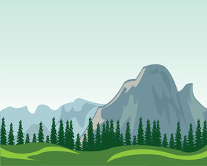 Vector illustration of the mountains and wood daytime