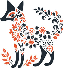 floral fox silhouette on the white background