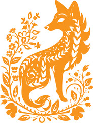 floral fox silhouette on the white background
