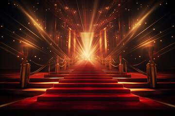 .Red Carpet with Spotlight and Golden Award