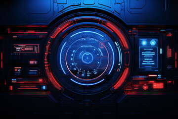 Obraz premium sci-fi high-tech HUD display features a glowing red and blue interface