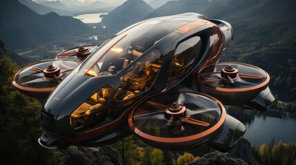 Flying car of future flies in city