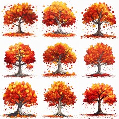 autumn trees set