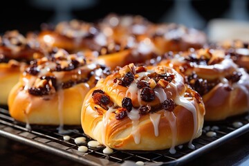 Sweet rolls with dried fruits and dripping glaze