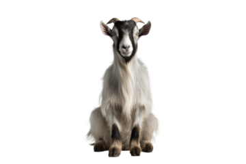 Animal Tranquil Goat Resting in Peacefulness on a White or Clear Surface PNG Transparent Background