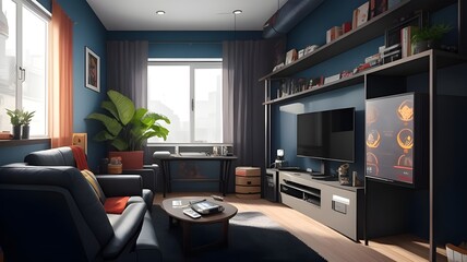 Interior design, Living room, Gaming room, Casual Bease, TV room, AI Generate