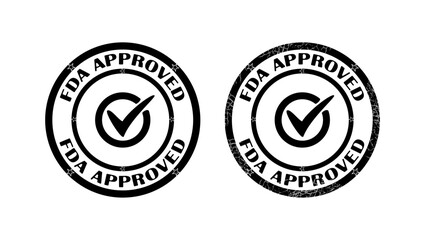 FDA approved stamp, Food and Drug Administration payment symbol, black isolated flat illustration