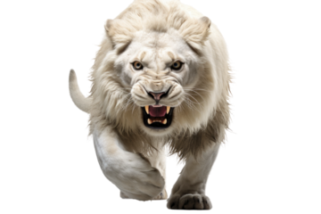 Animal Majestic Stride Lion across White Terrain on a White or Clear Surface PNG Transparent Background