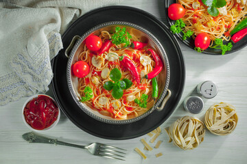 Boiled pasta with vegetables