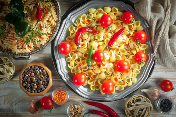 Boiled pasta with vegetables
