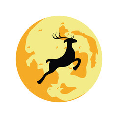 deer flying on the moon with a Christmas and New Year theme vector design template illustration 