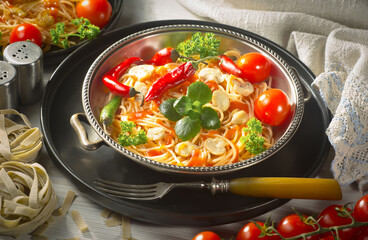 Boiled pasta with vegetables