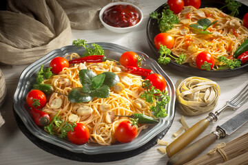 Boiled pasta with vegetables