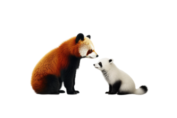 Animal Diverse Color Mix Panda Red Fox on a White or Clear Surface PNG Transparent Background