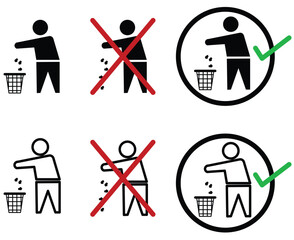 illustration dispose of trash properly in the trash can or trash bin icon